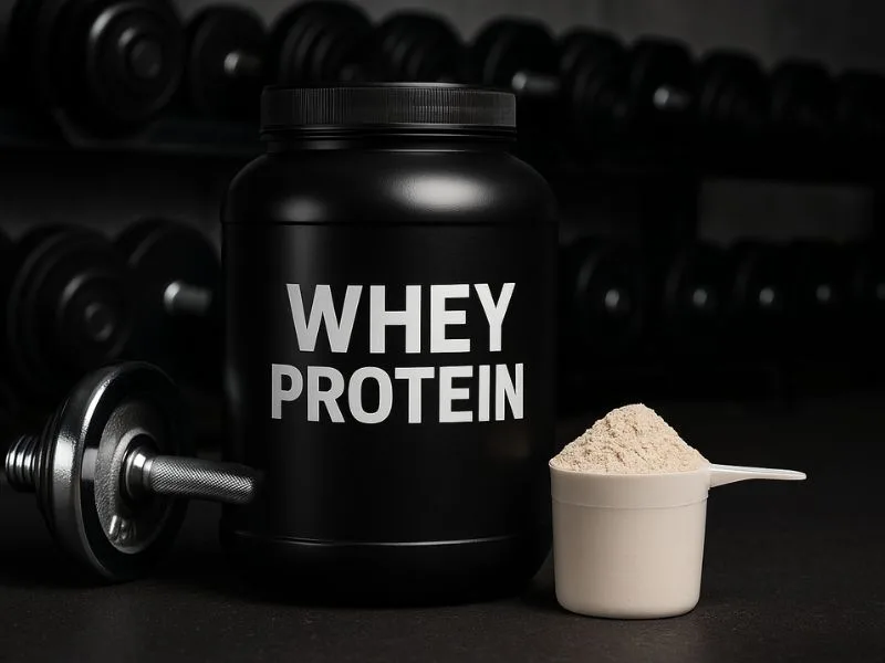 مسحوق بروتين مصل الحليب لبناء العضلات في بيئة رياضية واقعية