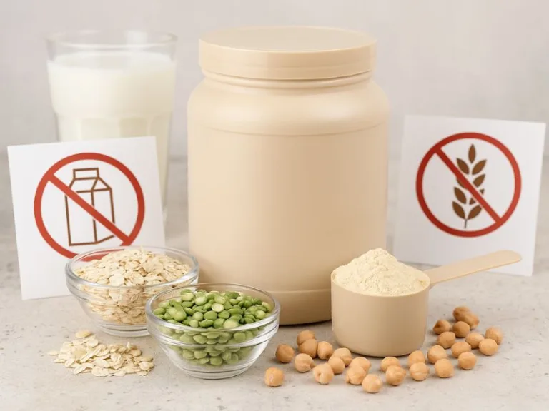 مكملات بروتين نباتي بدون لاكتوز أو جلوتين تدعم الصحة والهضم للأشخاص ذوي الحساسية
